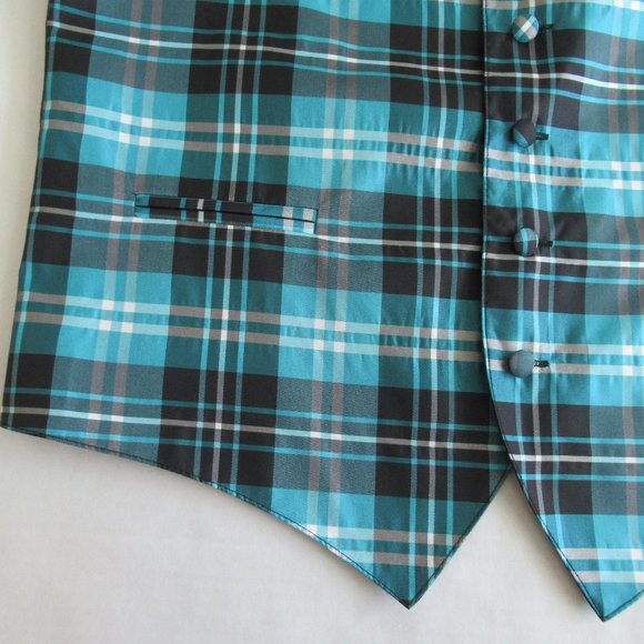 Vesuvio Napoli Men's Plaid Design Dress Vest Size Small Black, Turquoise, White - Picture 4 of 11